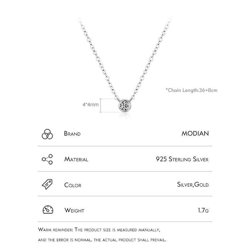 MODIAN 925 Sterling Silver Simple 4mm Zircon Link Chain Pendant Necklace Fine Jewelry Fashion Choker Necklace For Women