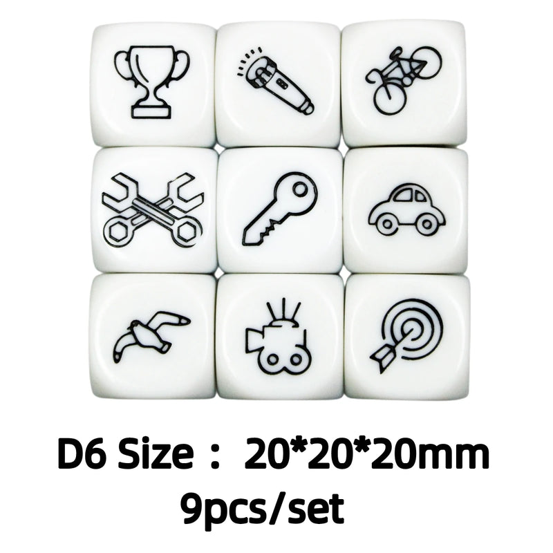D6 Dice Set Telling Story Cube High Quality Acrylic 6 Sided Dice Funny Engraved Patterns For Children Education Toys And Games