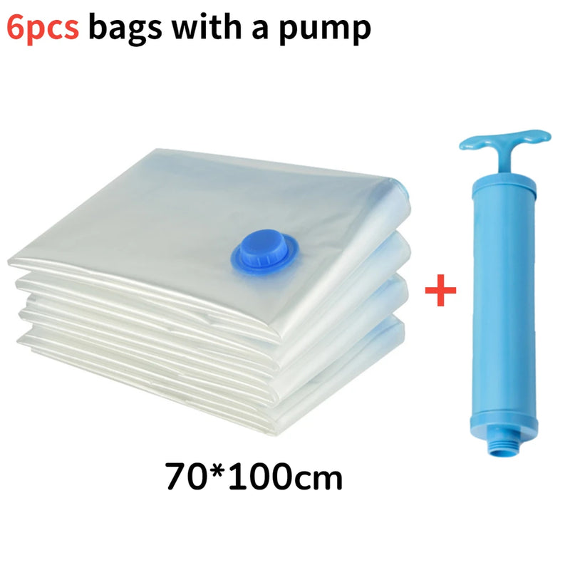 6/12PCS Hanging Vacuum Storage Bags Space-saving Compression Storage Bag with Hand Pump for Blankets Clothes Quilt Vacuum Pack