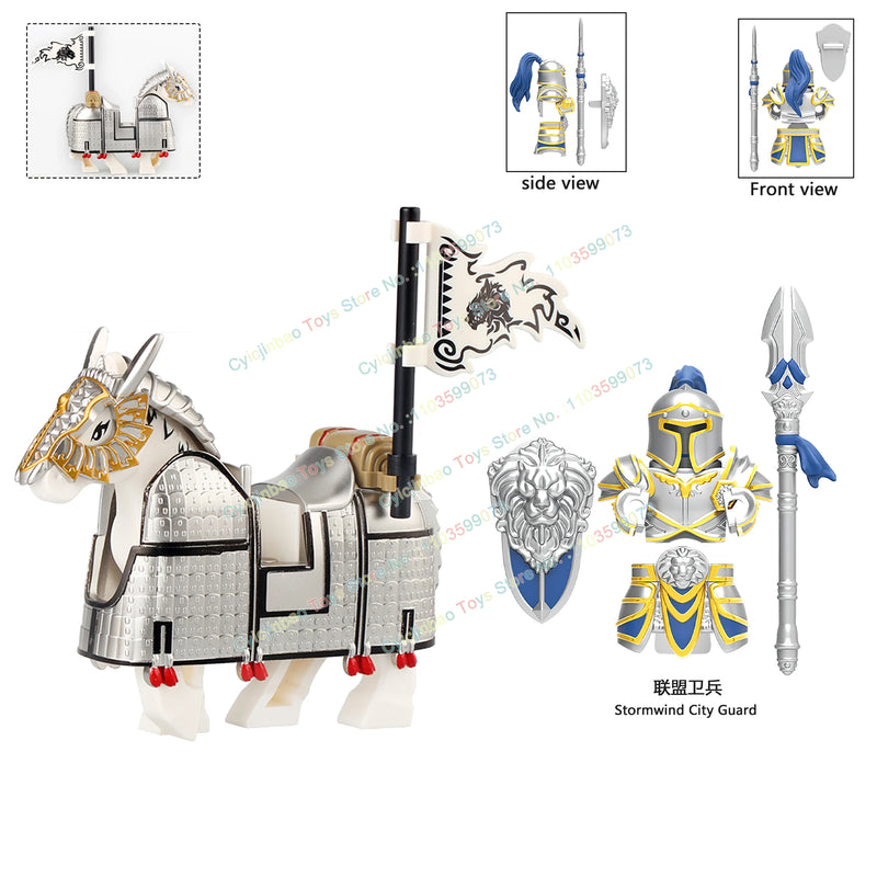 Medieval Knight Stormwind City Guard Reloaded Golden Horse Silver Horse Action Figures Building Blocks Accessories Toys DT8902