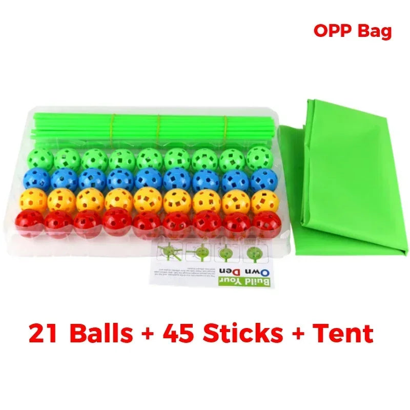 Kids Construction Toys Fort Tent Building Kits DIY 3D Play Tent House Sticks Design Building Tools Assemble Toys Children Gifts