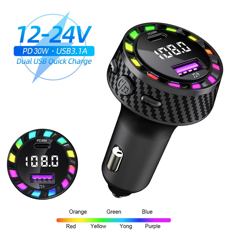 Bluetooth 5.3 FM Transmitter PD30W Car Wireless USB Fast Charger Auto Aux Radio Mp3 Player Music Hands Free Car Kit