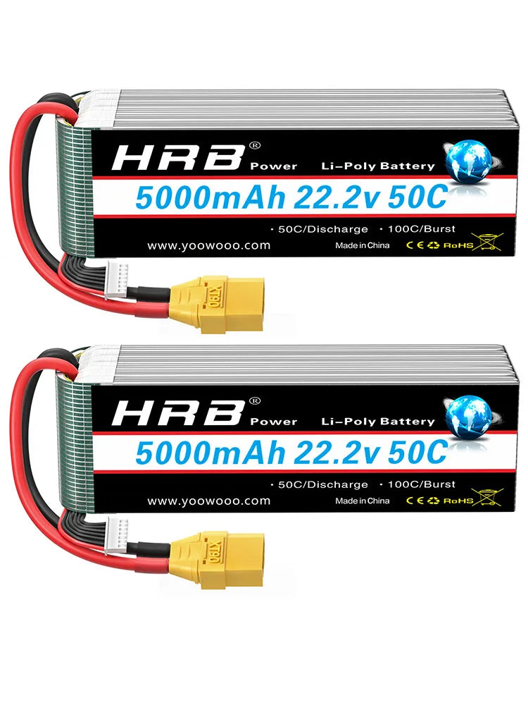 1/2PCS HRB 22.2V 5000mah Lipo Battery 6S Lipo Drone Battery 50C XT90 EC5 Connector for RC Quadcopter Helicopter RC Car Monster