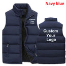 Fashion Men's Custom Your Logo  Casual Jacket Fashionable Warm Down Vest Slim Fit Sleeveless Thicken Stand Collar Vest Jacket