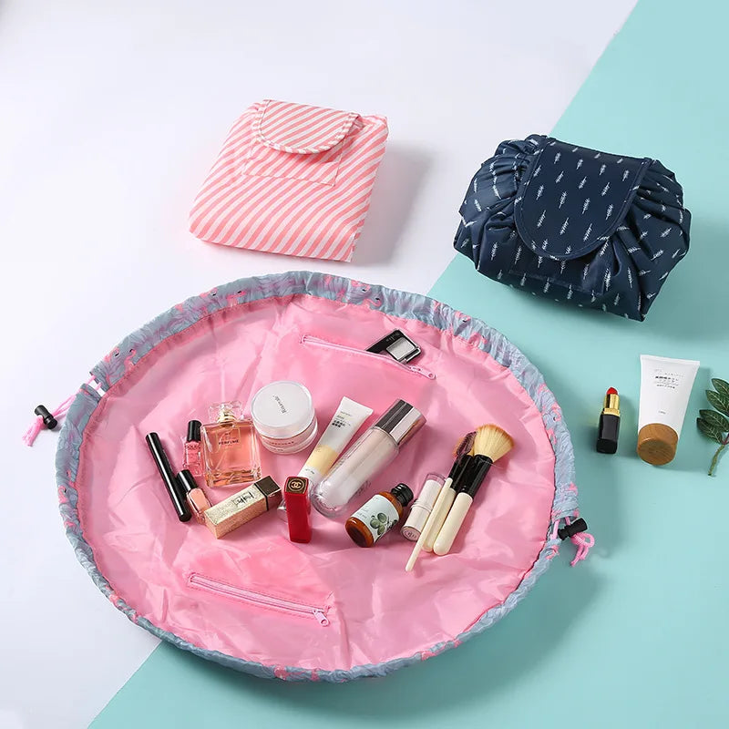 Women Drawstring Cosmetic Bag Travel Storage Makeup Bag Organizer Foldable Make Up Pouch Portable Waterproof Toiletry Case