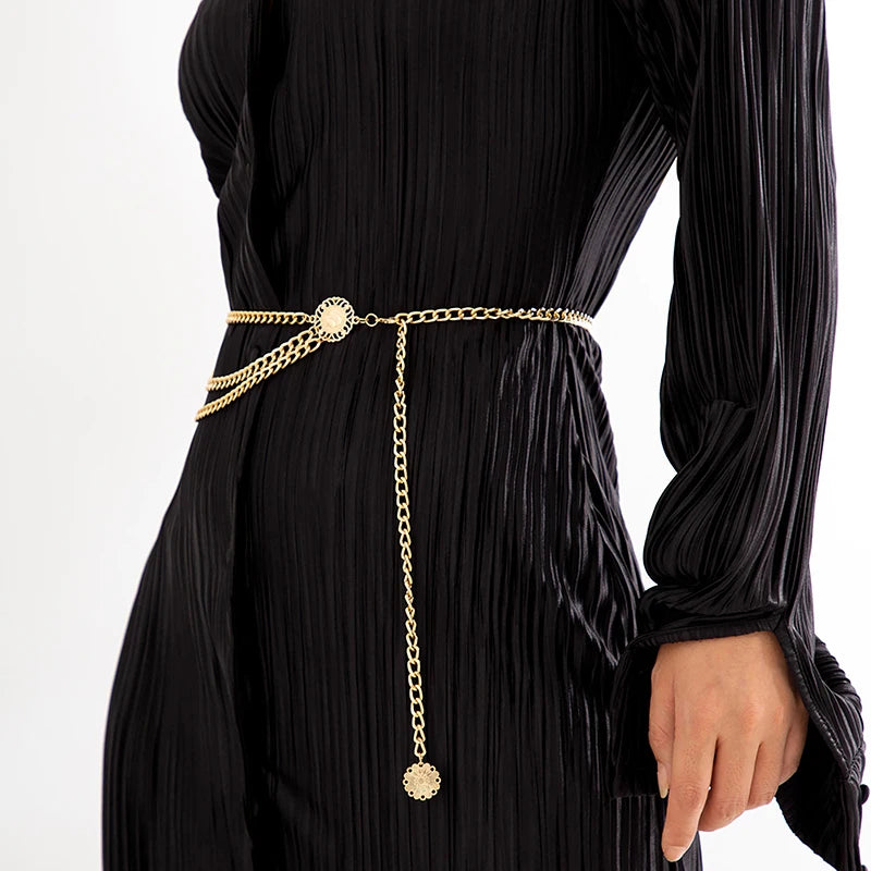 2023 New Fashion Multi-layer Chain Belt For Women Fashion Gold Silver Color Metal High Waist Body Chain Dress Lady Tassel Belt