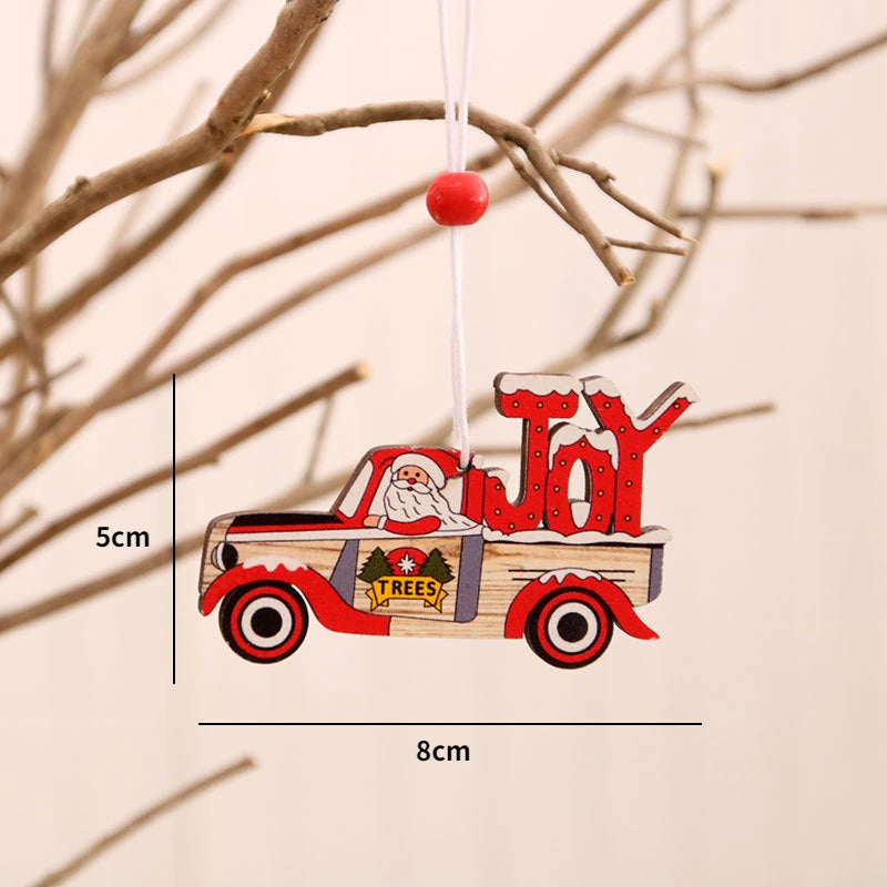 Christmas Wooden Pendant santa car pattern Xmas Tree Hanging Ornaments Christmas Decorations for Home Navidad Gift New Year 2023