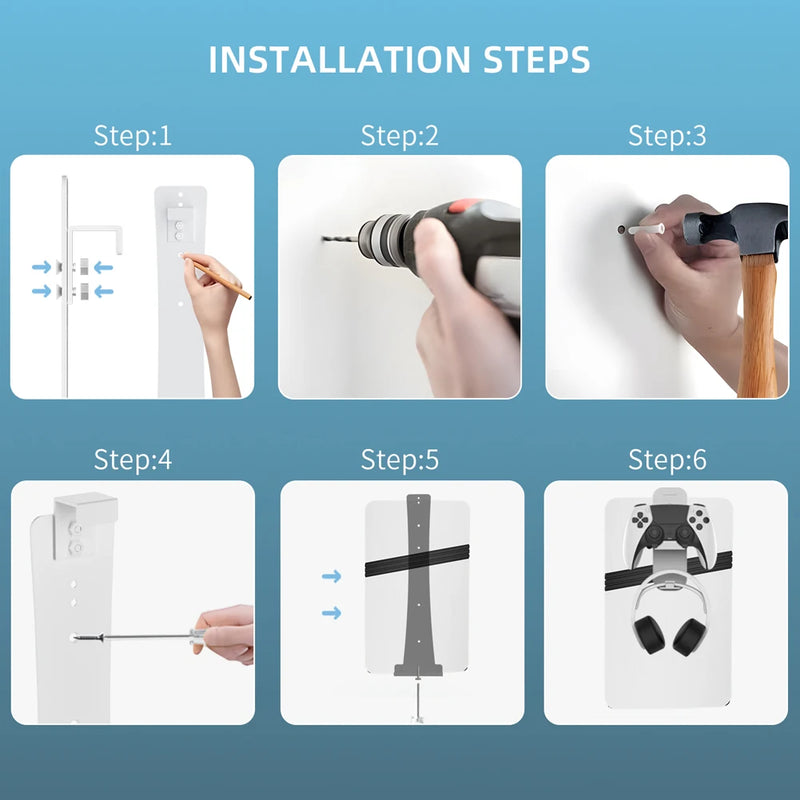 For PS5/PS5 Slim/PS5 Pro Wall Mount Storage Bracket Controller Headset Hook Host Wall Mount Bracket Host Stand for PlayStation 5