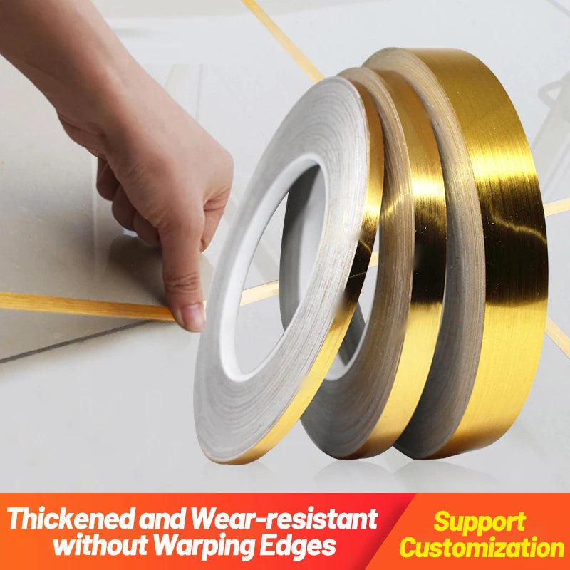 50m Gold Tile Tape Strip Tile  Waterproof Wall Gap Sealing Sticker Self-Adhesive Tile Stickers Ceiling Floor Home Decoratio