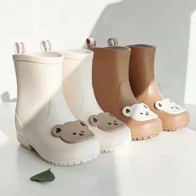 Toddler Kids Rain Boots Waterproof Non-Slip Children Rubber Shoe Cartoon Cute Bear Rabbit Boys Girl Baby Middle Tube Water Shoes