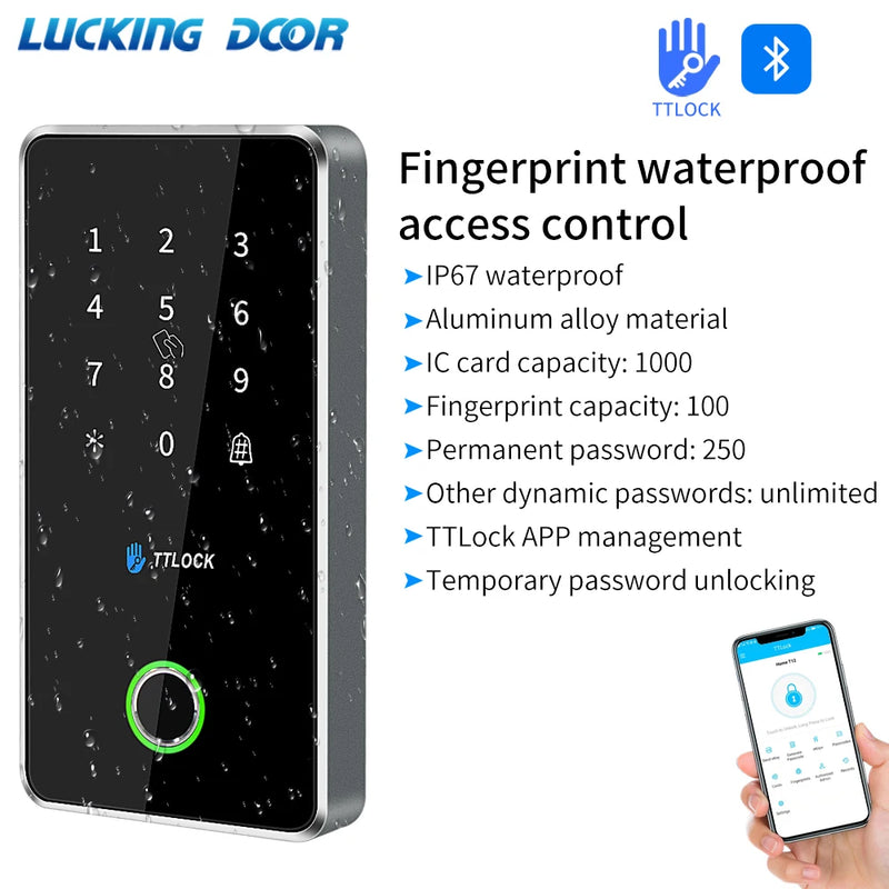 Ip67 Waterproof TTlock Smart Lock Access Control Keypad Metal Reader Outdoor Fingerprint NFC Bluetooth Rfid Passcode Card App