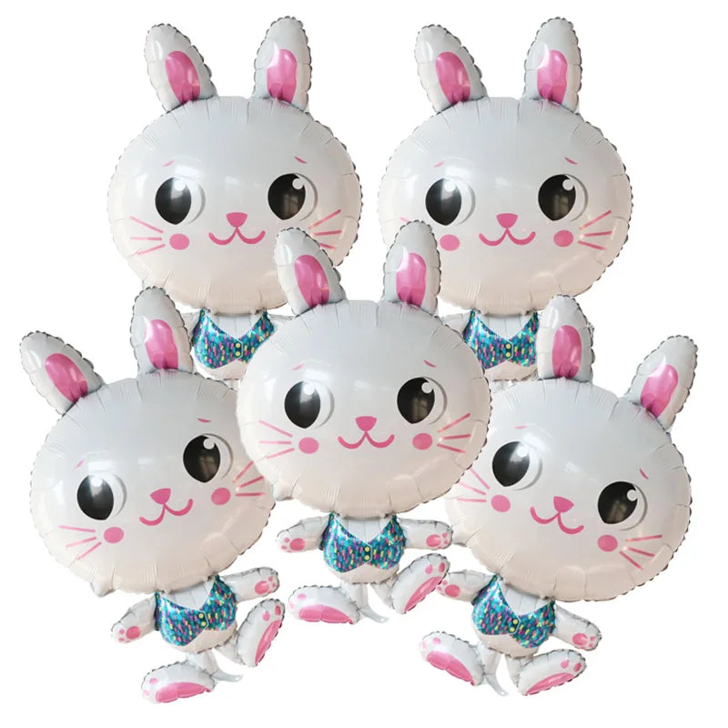 5pcs Easter Cute Rabbit Balloons White Bunny Shaped Balloons Happy Easter Foil Balloons for Easter Party Decors Kids Birthday