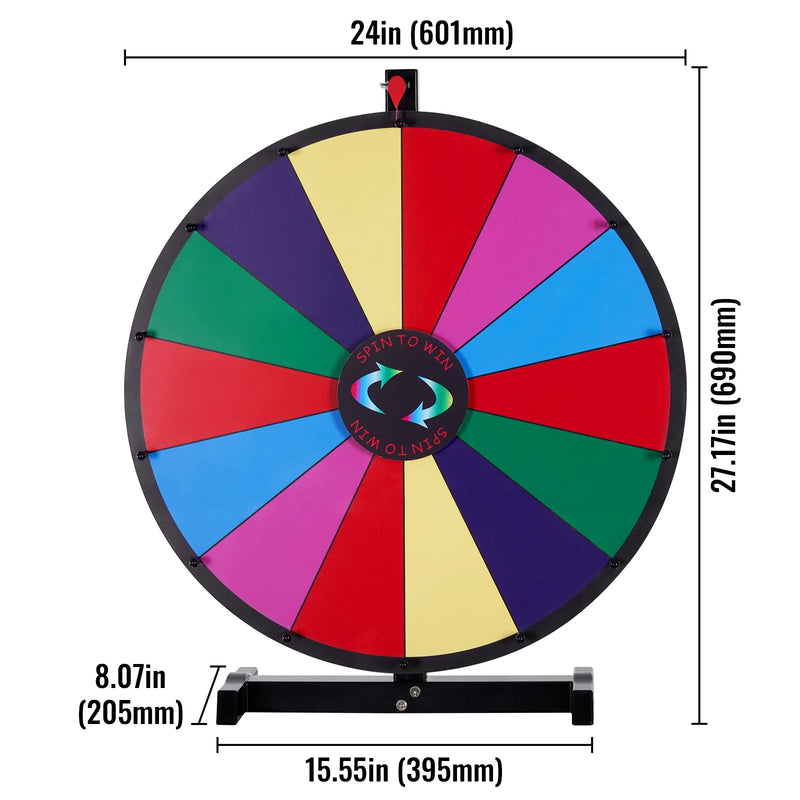 SucceBuy 18/24/36 inch Spinning Prize Wheel 14 Slots Spinning Wheel Tabletop/Floor Standing Win Fortune Spin Games for Party Pub