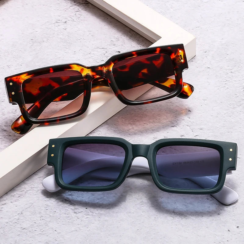 SO&EI Retro Square Women Double Color Sunglasses Fashion Rivets Decoration Shades UV400 Men Trending Gradient Sun Glasses