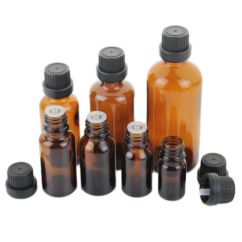 22pcs 5ml/10ml/15ml/20ml/30ml/50ml/100ml Glass Dropper Bottles Amber Essential Oil Liquid Aromath Pipette Vials Containers Brown