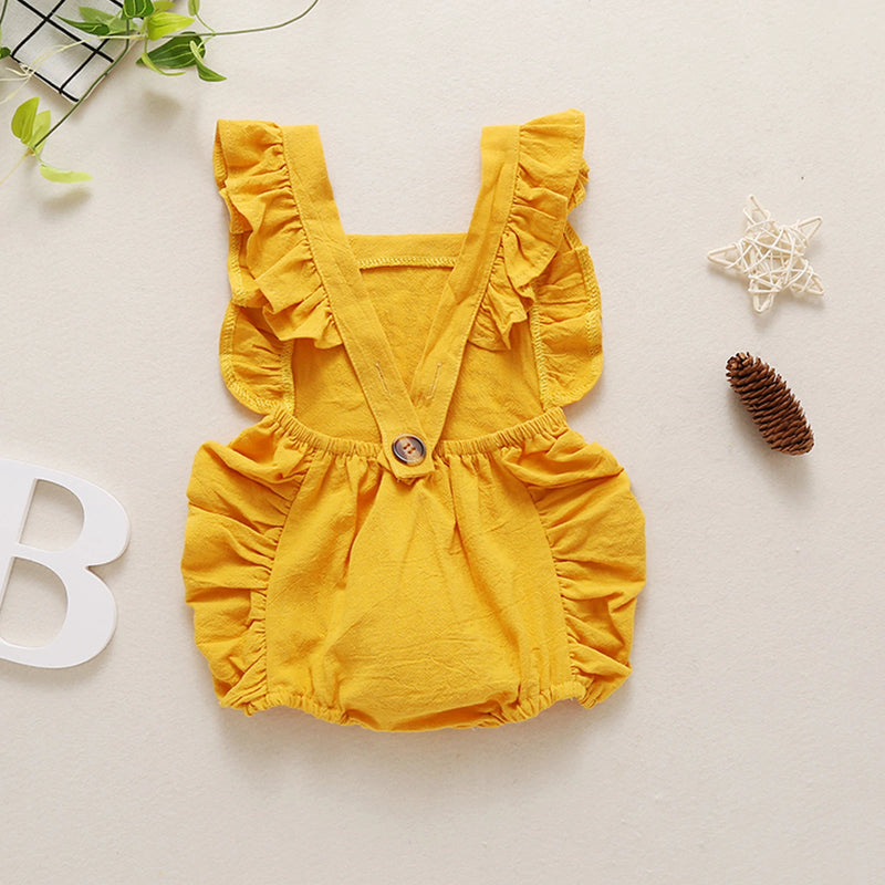 Spring and Summer Festival Baby Girl Flute sleeve New Casual Daily Sweet ONE Printed Baby Bodysuits