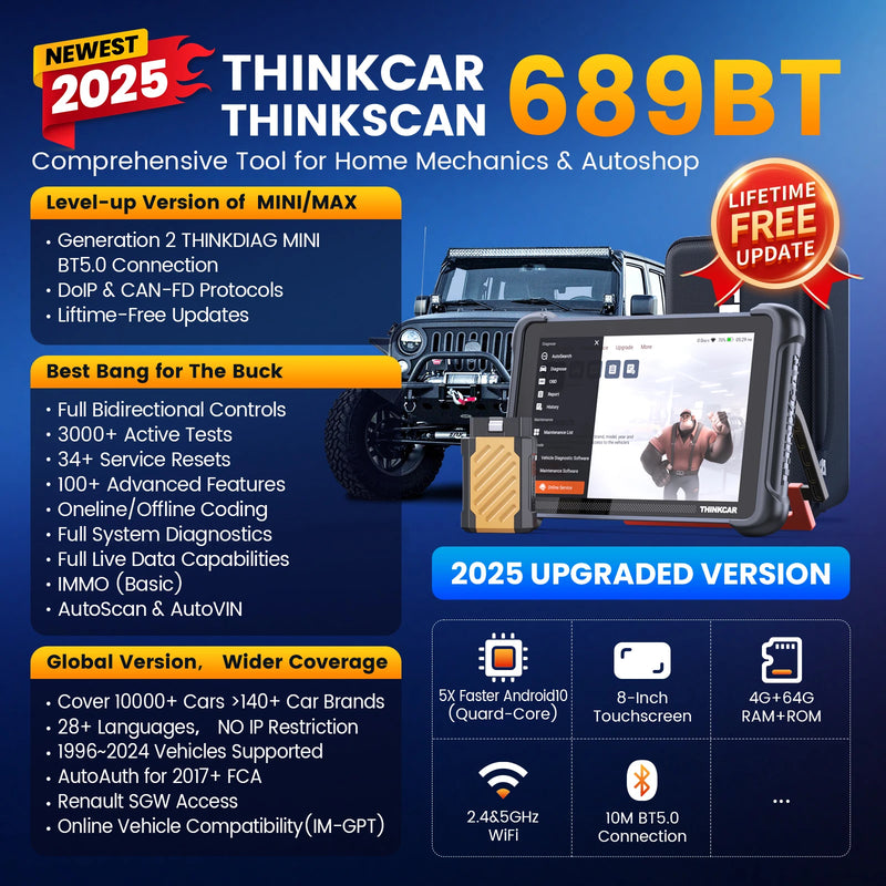 THINKCAR THINKSCAN 689BT CANFD DOIP Bi-directional ECU Coding Professional Car Diagnostic Tool 34 Reset Full System Obd2 Scanner