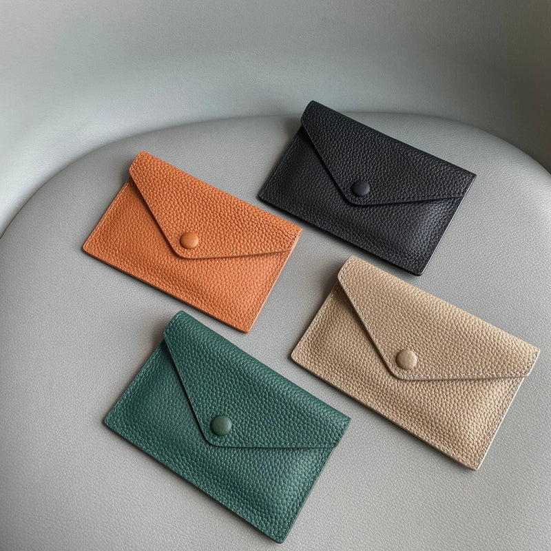 Custom Letters Soft Leather High-end Ultra-thin INS Style Mini Envelope Card Holder Wallet Simple ID Wallet Coin Purse