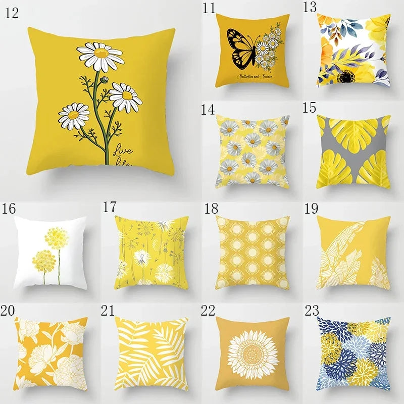 Modern Simple Yellow Flower Pillowcase Home Sofa Cushion Lumbar Pillow