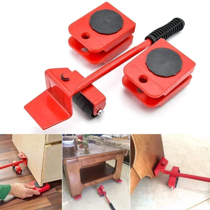 5Pcs/set Furniture Mover Tool Set Heavy Stuffs Moving Roller with Bar Furniture Mover Lifter with Wheel Professional Moving Tool