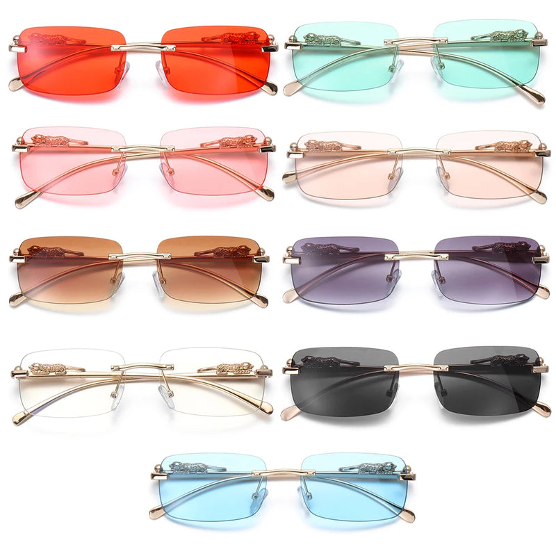 Small Rimless Sunglasses Square Women Retro Men Cut Edge Golden Leopard Frame Sun Glasses Brand Designer Eyewear UV400 Shades