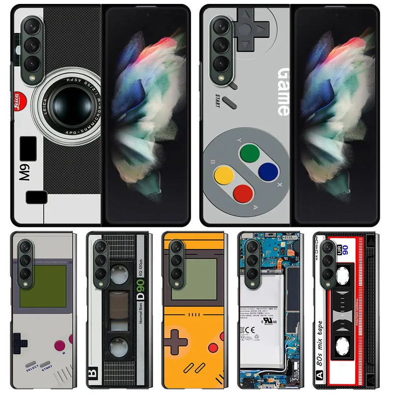 Movil Phone Case for Samsung Galaxy Z Fold 4 Protective Black Cubre Hard Coques Z Fold3 Cover Cassette Music
