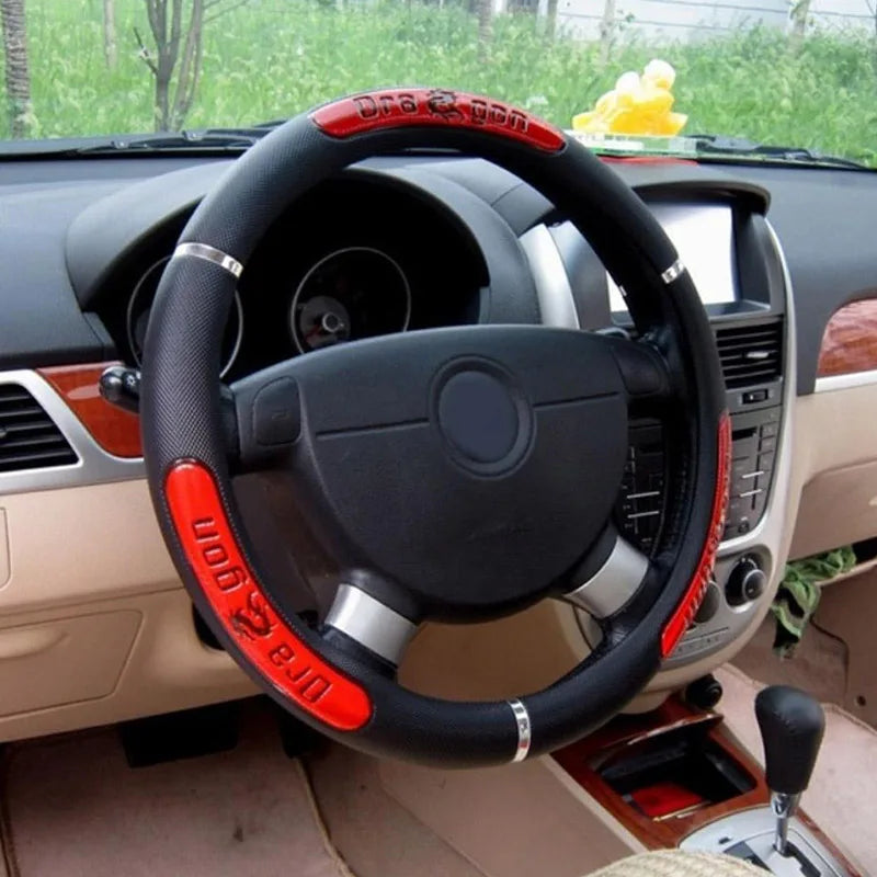 Car Steering Wheel Covers 100% Gloednieuwe Reflecterende Kunstleer Elastische China Dragon Ontwerp Auto Stuurwiel Beschermer