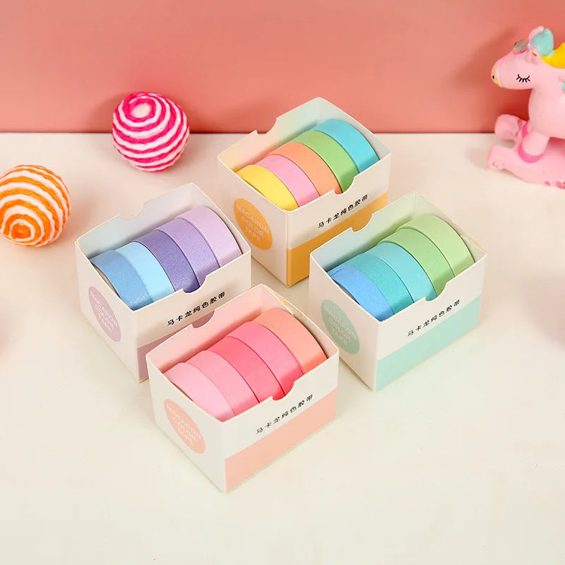 5pcs/box Solid Color Washi Tape Set for DIY Scrapbooking Decor Junk Journal Collage Photo Album Masking Tape Stationery