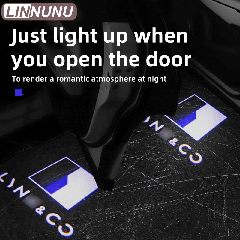 LINNUNU 2pcs Led Car Door Welcome Lights for Lynk&Co 01 02 03 05 09Opening Light Illuminating Ground Warning Projector logo Lamp