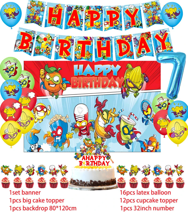 Superzings Birthday Party Supplies Balloon Banner Backdrop Tableware Cake Topper Party Decoration Baby Shower
