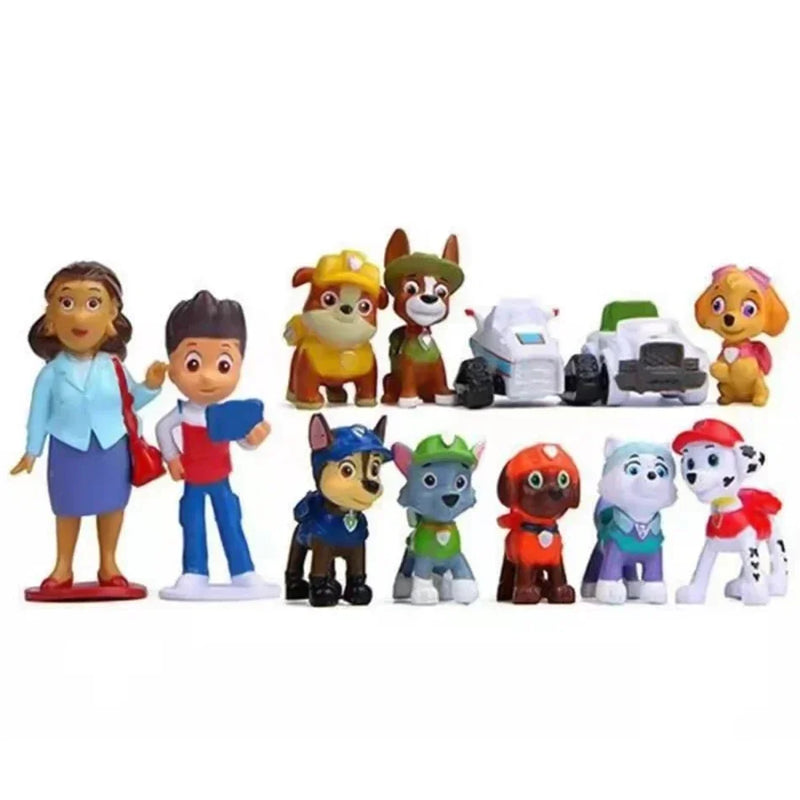 12pcs Paw Patrol figures Pawed Canina Anime cartoon PVC model doll Toys Car Canine Children birthday Christmas gift