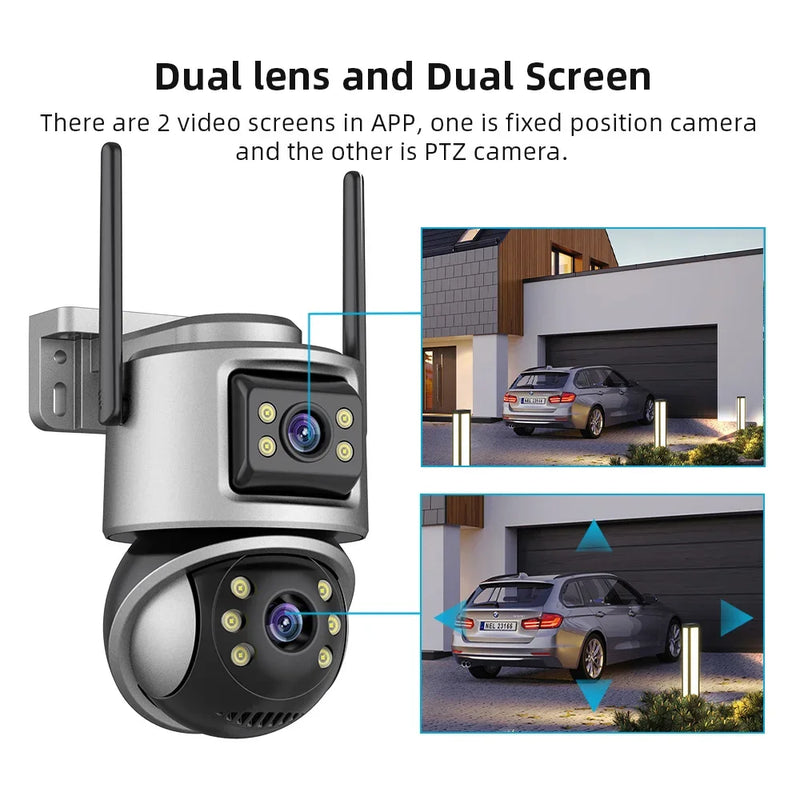 4K 8MP External Wifi PTZ Camera Dual Lens Outdoor IP Camera 4MP AI Auto Tracking Security Protection CCTV Surveillance P2P ICSEE