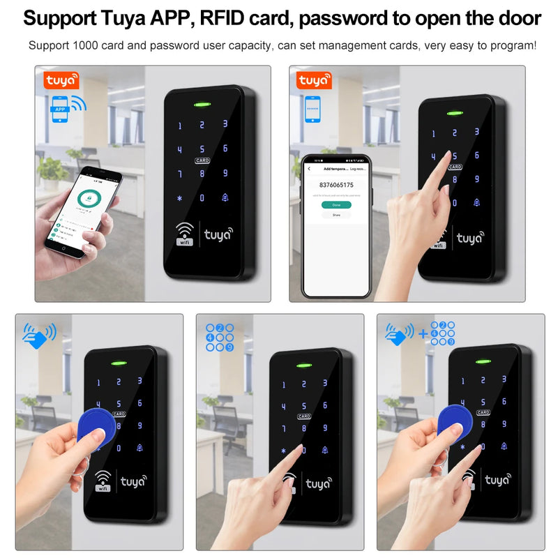 Waterproof WiFi Tuya APP Access Control Keypad 13.56MHz RFID Card Keyboard Touch Screen Access Controller Remote Unlock System