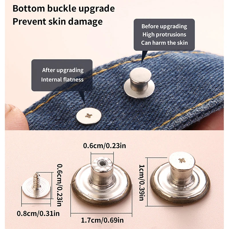 5/10/20pcs jeans button adjustable waist shrinker Nail free metal button Removable I-button seam free waist button