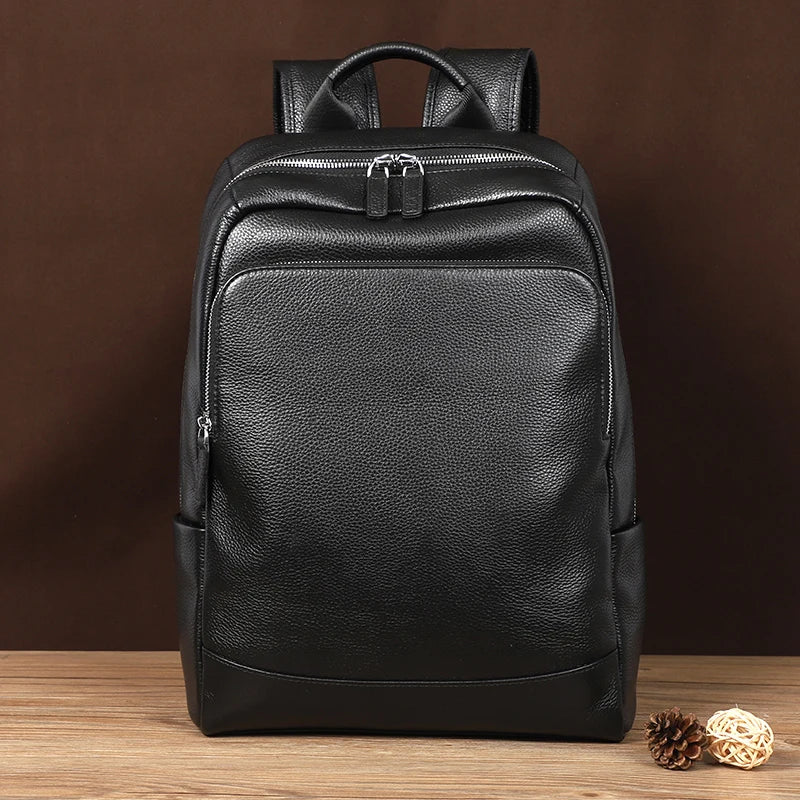 New Natural Cowskin 100% Genuine Leather Men's Backpack Fashion Large Capacity Shoolbag For Boy Leather Laptop Backpack Bag