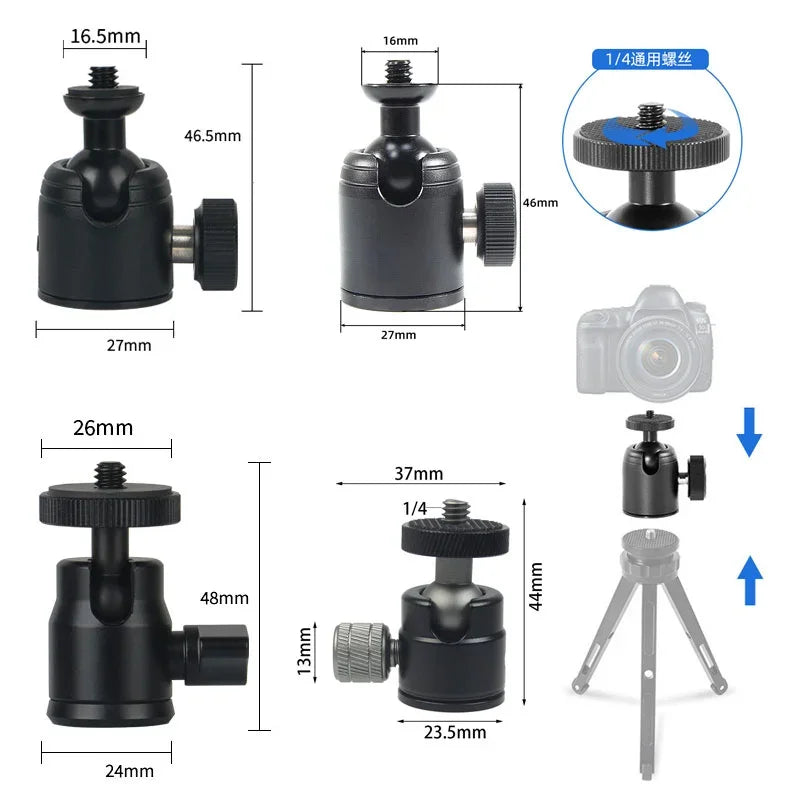 Camera mini ballhead 360 swivel head tripod ball head phone stand smaling monopod mount adapter for DSLR camera flash tripod