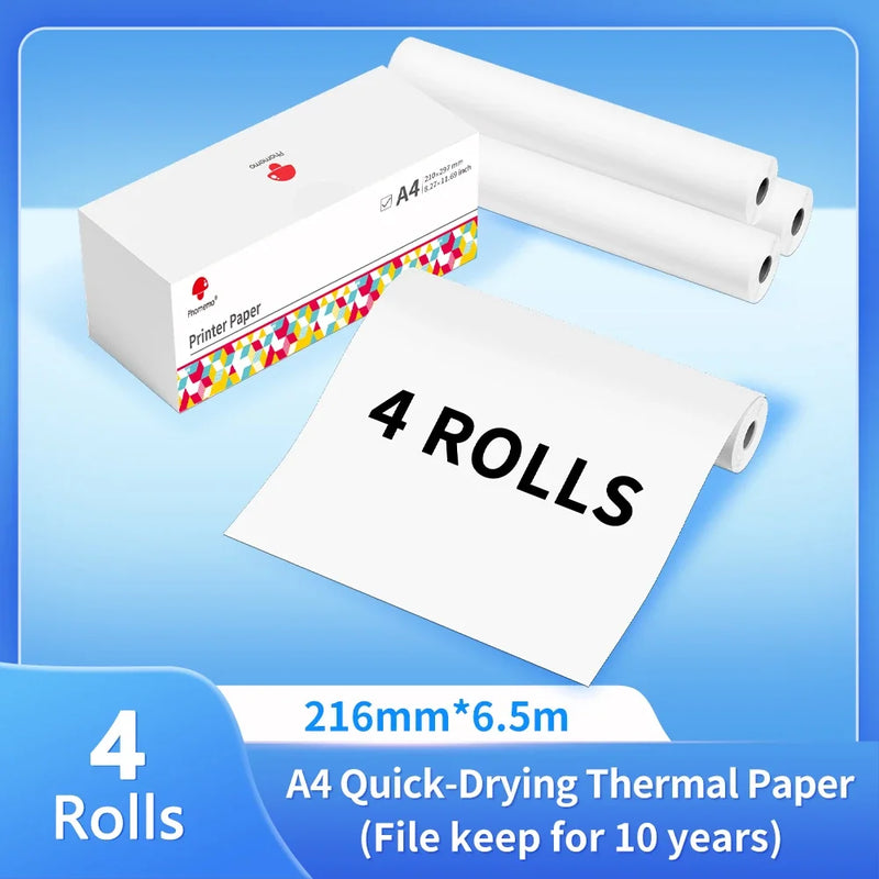 Phomemo Thermal Paper 50/80/110mm A4 Letter Size M08F M832 M834 M835 Printer Quick-dry Continuous Thermal Paper Documents Study