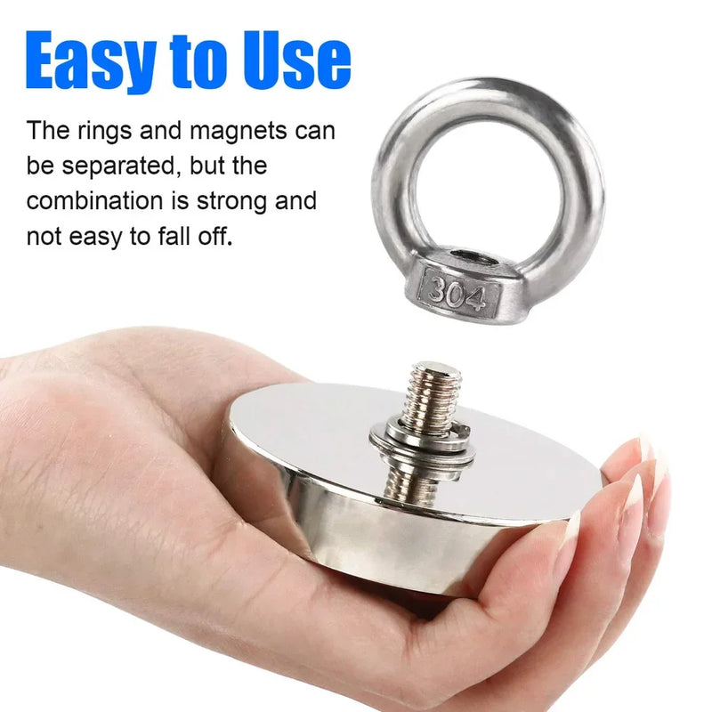 Super Strong Neodymium Fishing Magnets Heavy Duty Rare Earth Magnet with Countersunk Hole Eyebolt for Salvage Magnetic Fishing