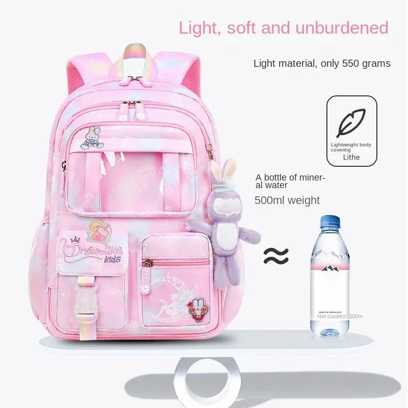 Waterproof Rainbow Schoolbag Student Girls Children's Princess Refrigerator Door Backpack Spine Protector Shoulder Bags Cute