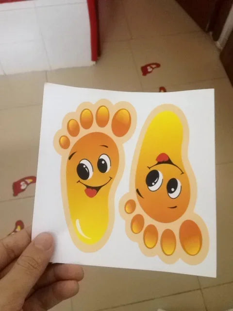 3 Sheet Small Feet To Sticker Children Room Bathroom Waterproof Smiling Face Baby Footprints Floor