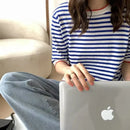 Short Sleeve T-shirts Women Striped Basic Chic Simple All-match Harajuku Retro Cotton O-neck Trendy Loose Leisure Cozy Womens