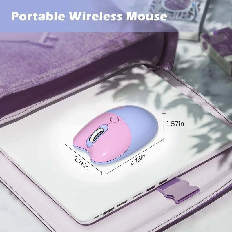 Pink Bluetooth +2.4G Wireless Mouse Cute Cat Silent Click Bluetooth Mouse Adjustable DPI Portable Mouse for Computer iPad Laptop