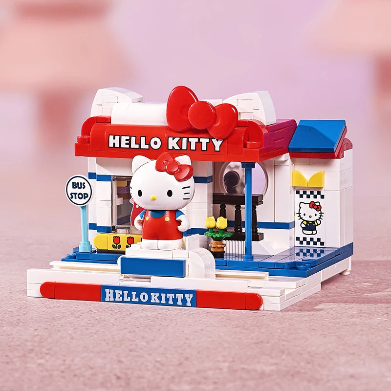 New Keeppley Sanrio Building Blocks Original Kuromi Melody Gemini Cartoon Street View Decoration Model Children's Toys Girl Gift