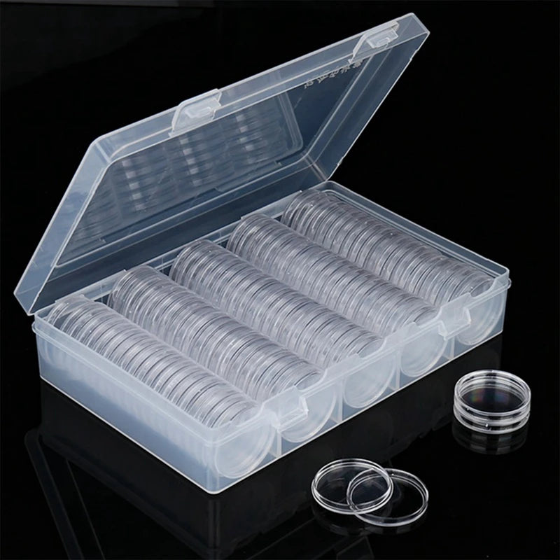 100Pcs Clear Coin Capsule Holder Case 27mm 30mm Transparent Collectable Coin Storage Box for Commemorative Coin Medal Container