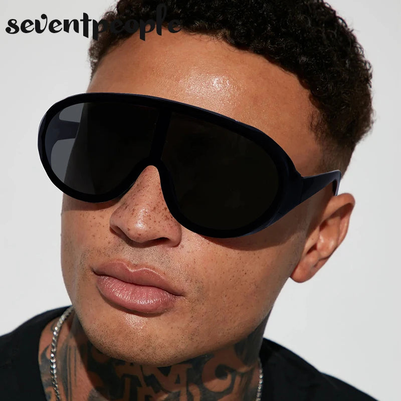 Oversized Shield Sunglasses Women Men 2025 Luxury Brand Designer Fashion One-Piece Sun Glasses For Female Punk Big Frame Shades