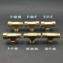1/8" 1/4" 3/8" BSP Female Male Tee 3 Ways Splitter Brass Pipe Fitting Water Gas Oil DN6/8/10 Home Garden