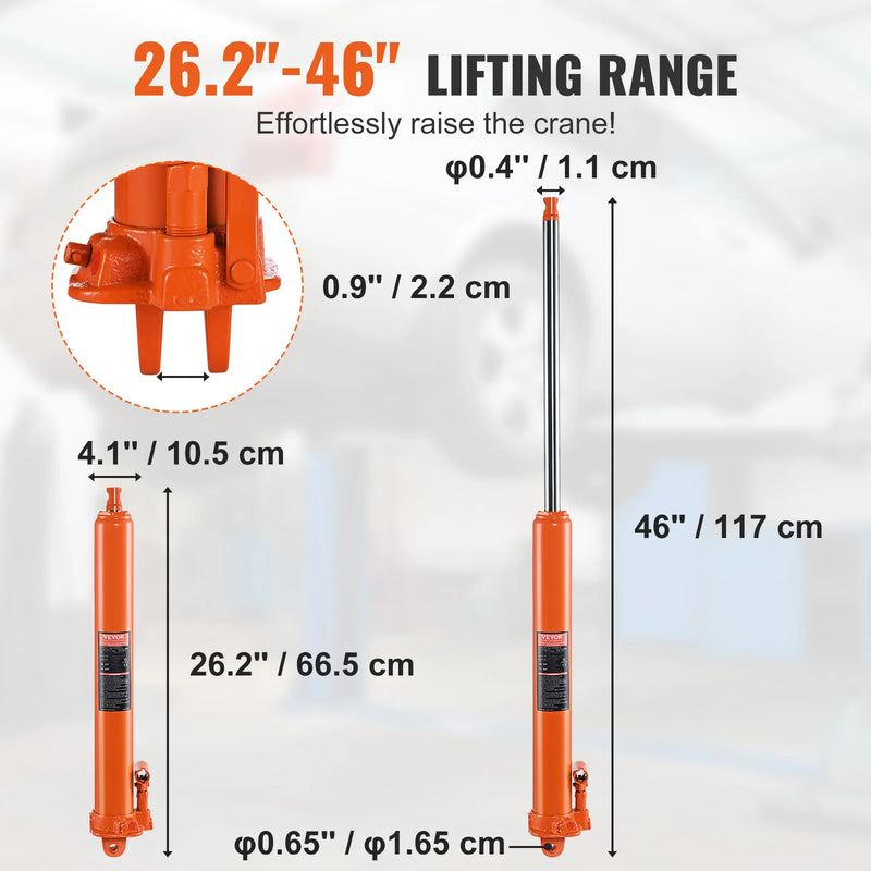 SucceBuy Hydraulic Long Ram Jack 3/8 Ton Engine Hoist Cylinder with Single Piston Pump And Clevis Base Hydraulic Ram Cylinder