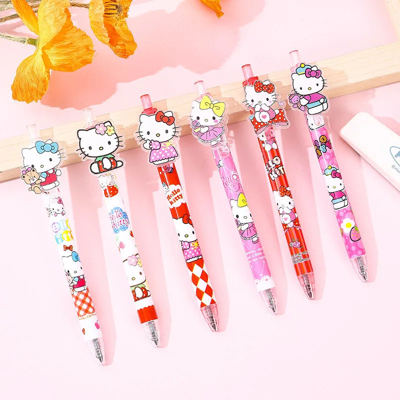 Sanrio 48pcs Press Gel Pen Cartoon Kuromi Cinnamoroll Hello Kitty Students Learn Stationery 0.5mm Black Exam Pens Exquisite Gift