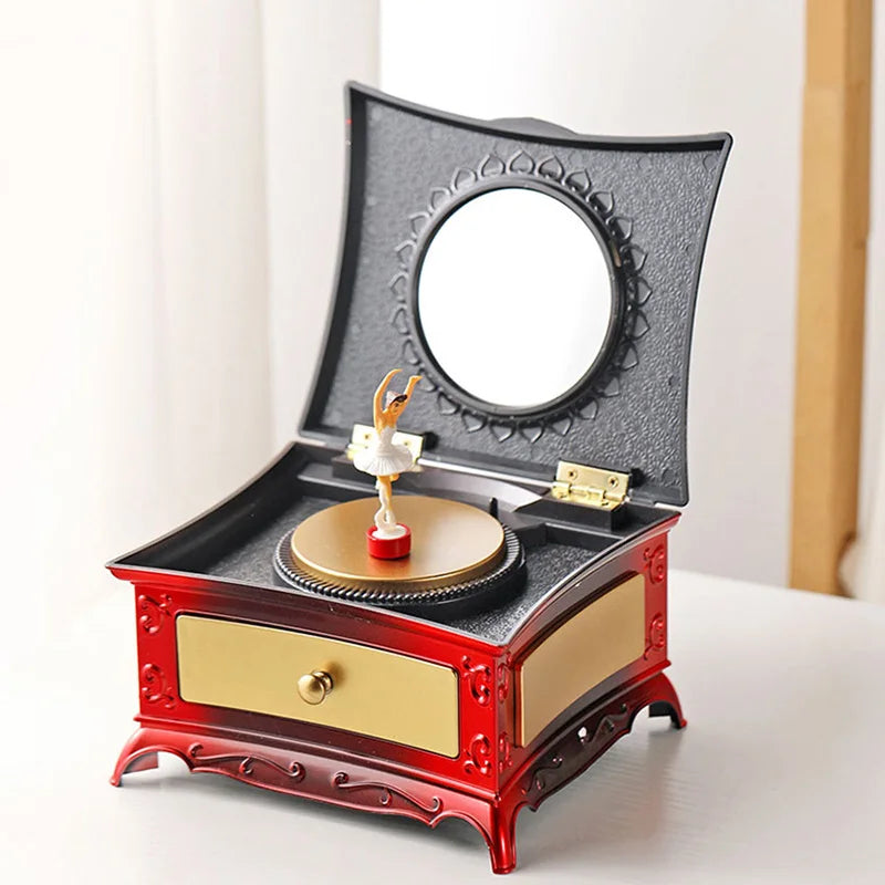 Classic Rotating Dancer Ballerina Piano Music Box Clockwork Drawer Plastic Jewelry Box Girls Hand Crank Music Christmas Gift