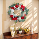 Artificial Red White Flowers Wreath 15.7in Door Hanging Holiday Simulation Flowers Withered Branches Wreaths Hotel